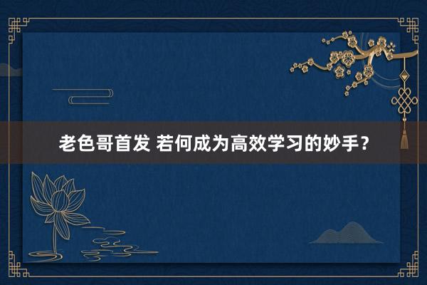老色哥首发 若何成为高效学习的妙手？